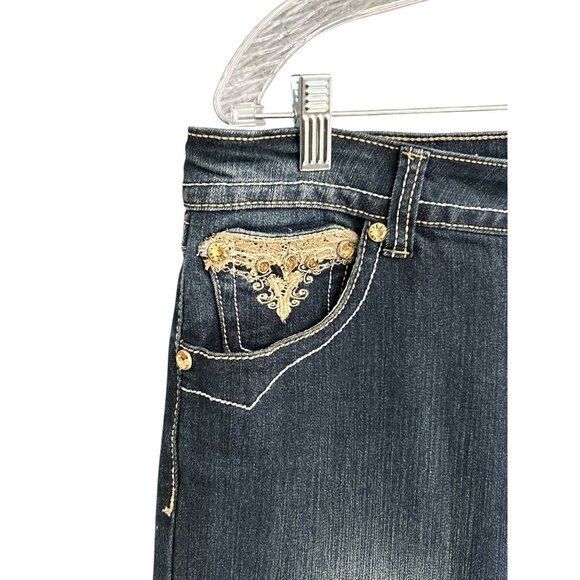 Grace In LA Womens Embroidered Jeans Size 14 Gold Detail Studs Straight - Picture 2 of 16
